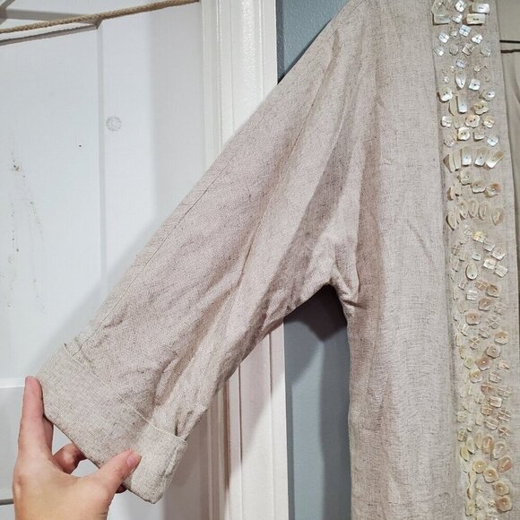 Soft Surroundings Linen Duster Long Cardigan Coat Shell Button Embellish Sz M - Picture 5 of 16